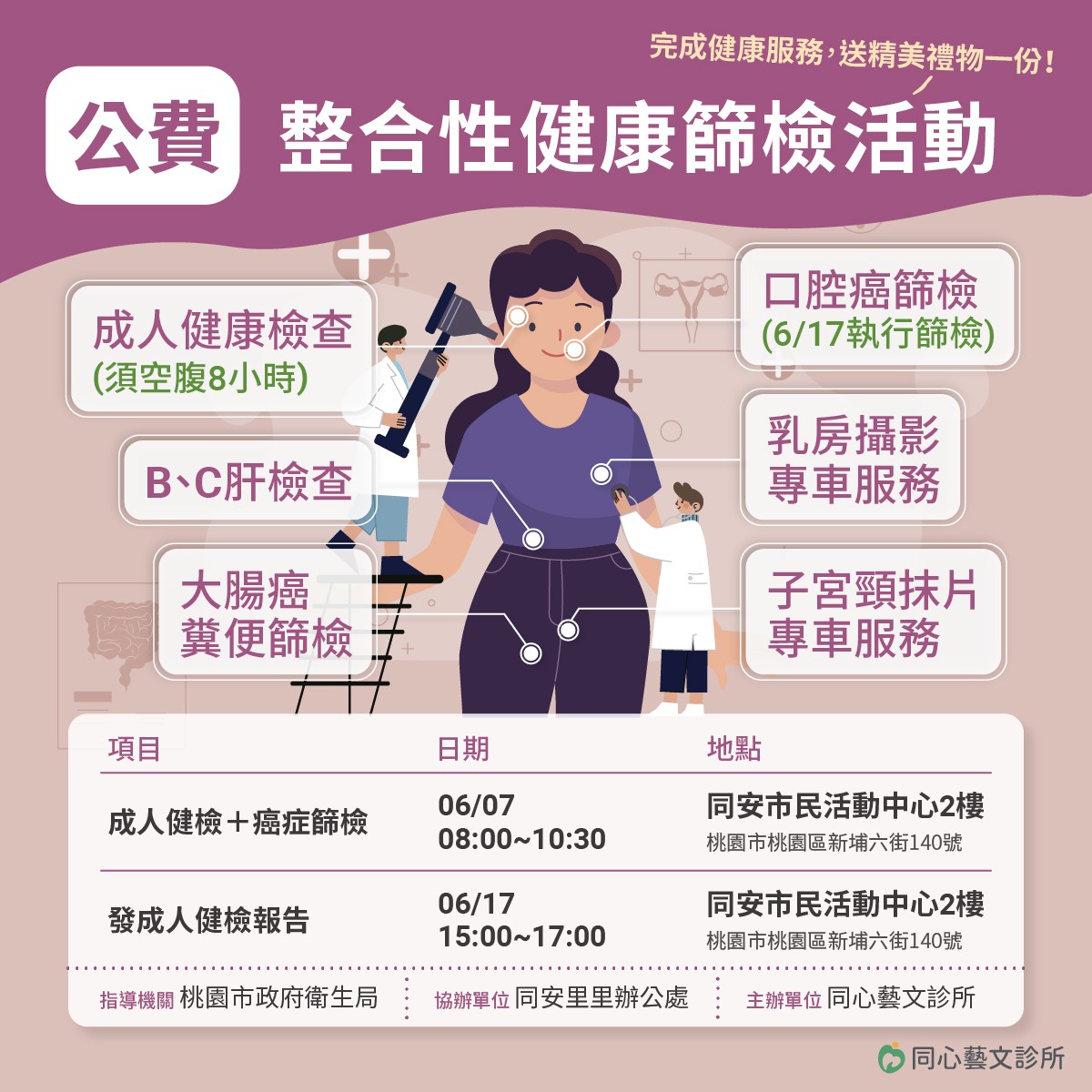 2026年6月整合性篩檢活動：只要攜帶健保卡，空腹8小時前來，符合資格就可以做相關的檢查與篩檢。
