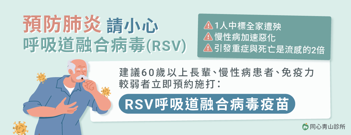 同心青山診所,RSV,呼吸道融合病毒,下呼吸道感染,慢性阻塞性肺病,氣喘,心臟衰竭,發燒