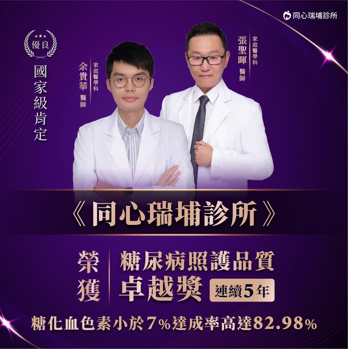 【同心瑞埔診所得獎】連續5年獲得 糖尿病照護品質卓越獎