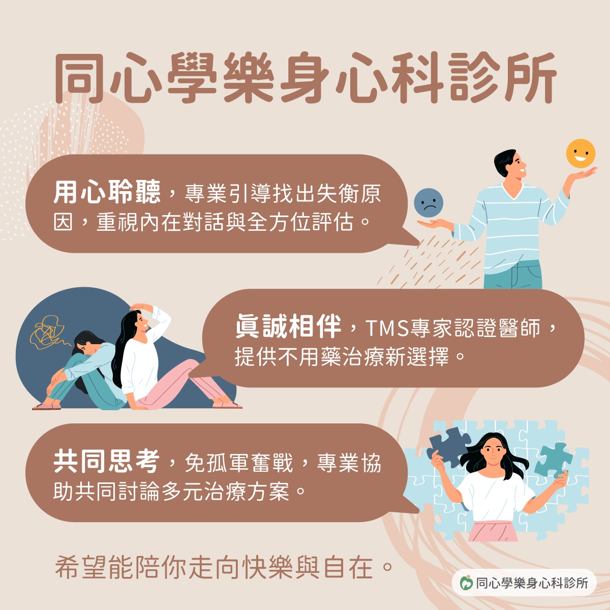 用【心】對話,找回心理健康與平衡:如果你感到身心狀態有些異常,但不知如何應對,讓專業的第三方協助你更有效地釐清狀況,改善問題。 用【心】對話,找回心理健康與平衡:如果你感到身心狀態有些異常,但不知如何應對,讓專業的第三方協助你更有效地釐清狀況,改善問題。